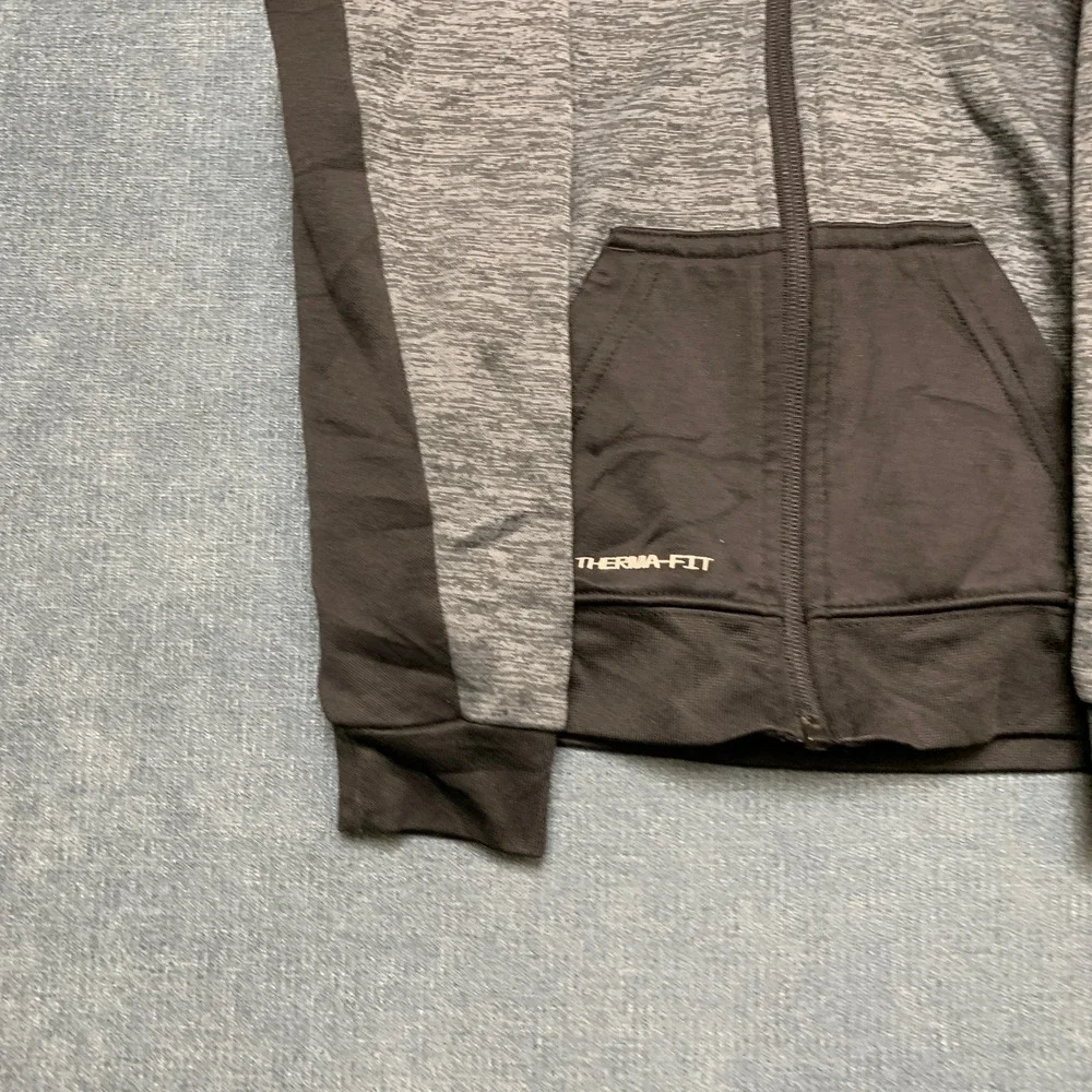 Nike Therma Fit Hoodie Boys 4T Heather Gray Black Swoosh Logo Athletic Full Zip